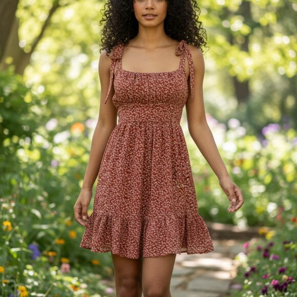 Princess Polly Dresses & Skirts - (E-148)Princess Polly Floral Mini Dress Size US 6 | Tie Strap Smocked Fit &